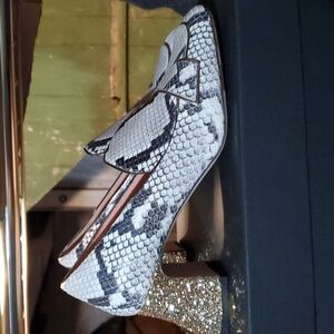 Sz 36 NIB $980 Rochas glitter sculptured heels pumps